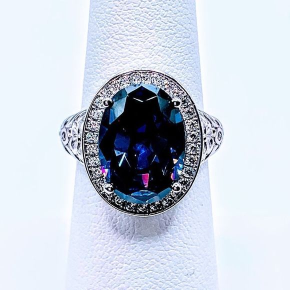 BNIB! BERRICLE STERLING SILVER OVAL SIMULATED SAPPHIRE RHODIUM PLTD RING- SIZE 6 - Picture 8 of 15